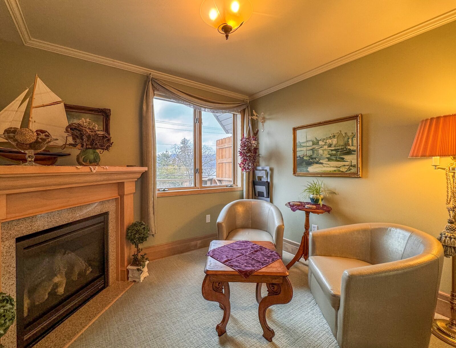 Valentine's Day Getaway on the North Shore 2 The Oscaar Nelson Suite at our Duluth Bed and Breakfast has a sitting area with fireplace.